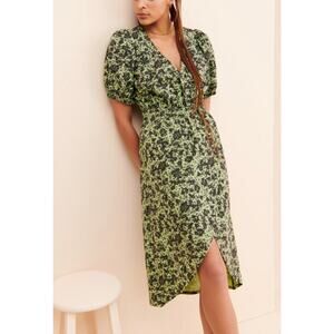 Just Female Midi Knee Dress Alicia Dark Green Floral Organic Cotton size Medium
